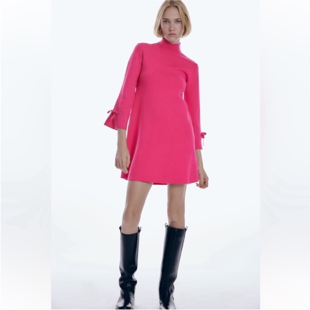 NWT Zara Pink Knit Mini Sweater Dress